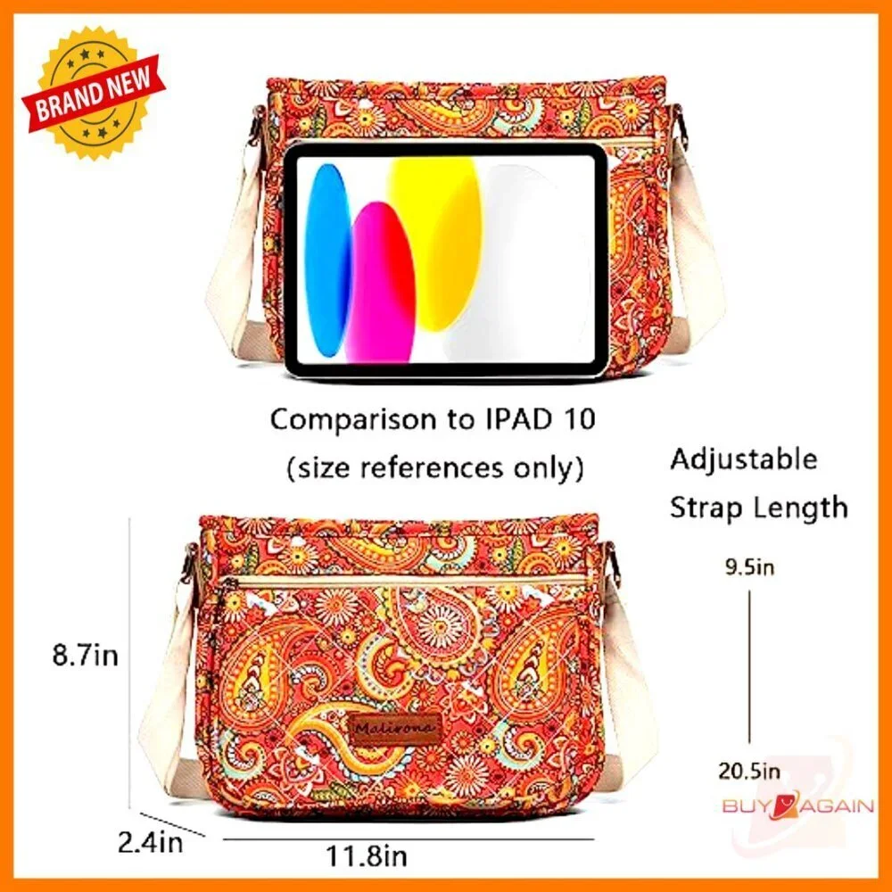 Canvas Crossbody Bag Floral Satchel Messenger Purse Multi Pocket Travel